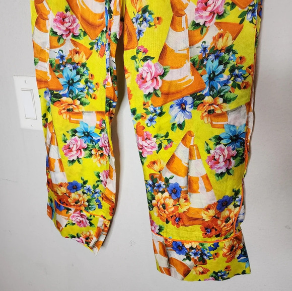 Moschino Couture Silk Traffic Cone Floral Pull On Pants Construction Size 8 - Picture 12 of 16